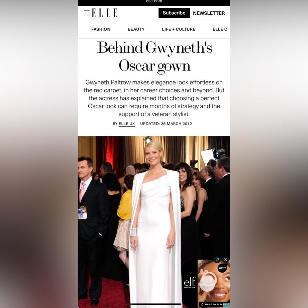 ✨ Iconic TOM FORD Gwnyeth Paltrow Oscar Ivory Silk Gown / Asymmetrical neck ✨ - Picture 8 of 8